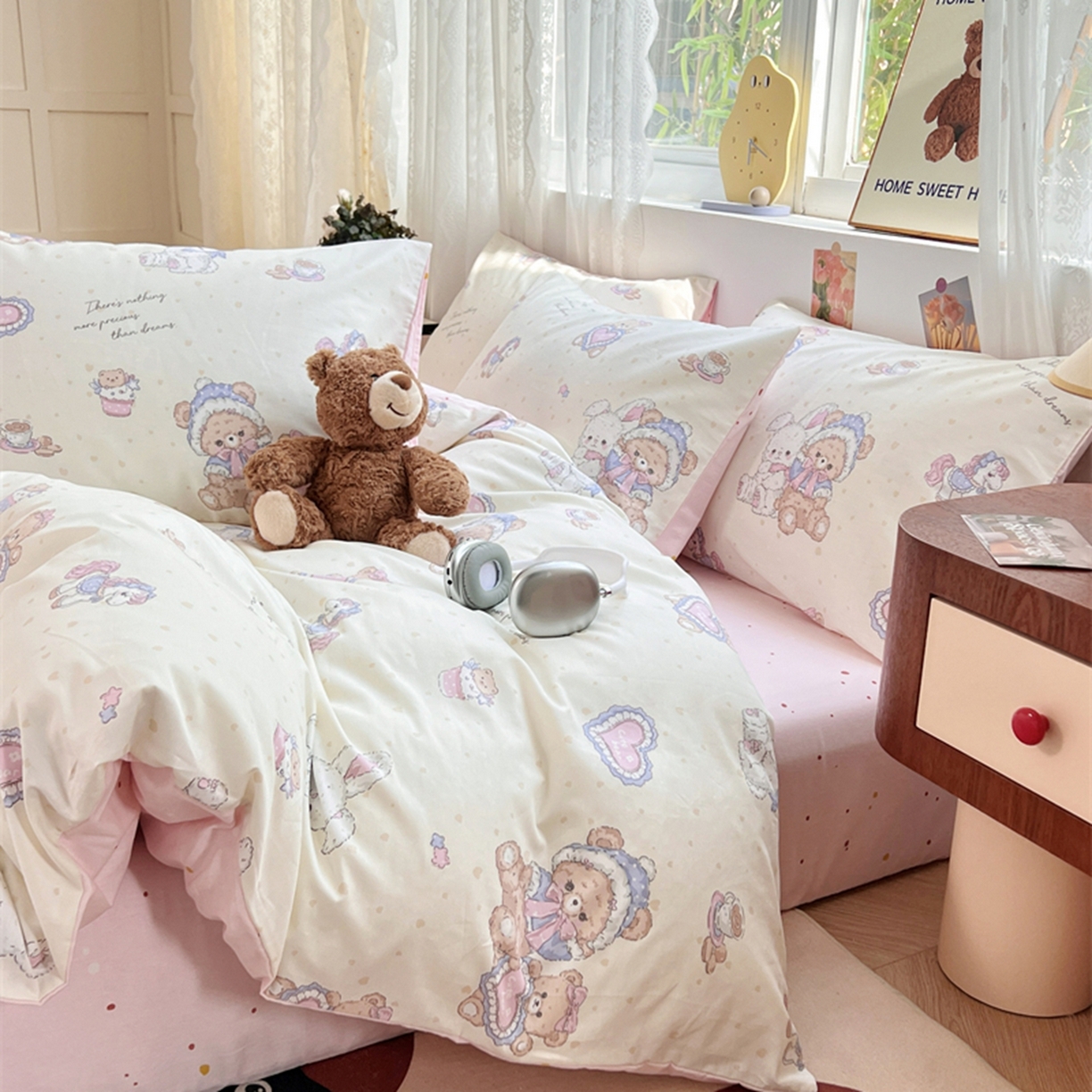 91家纺网 家纺一手货源 找家纺 红馆 2025年全棉12868印花系列四件套 椰果小熊