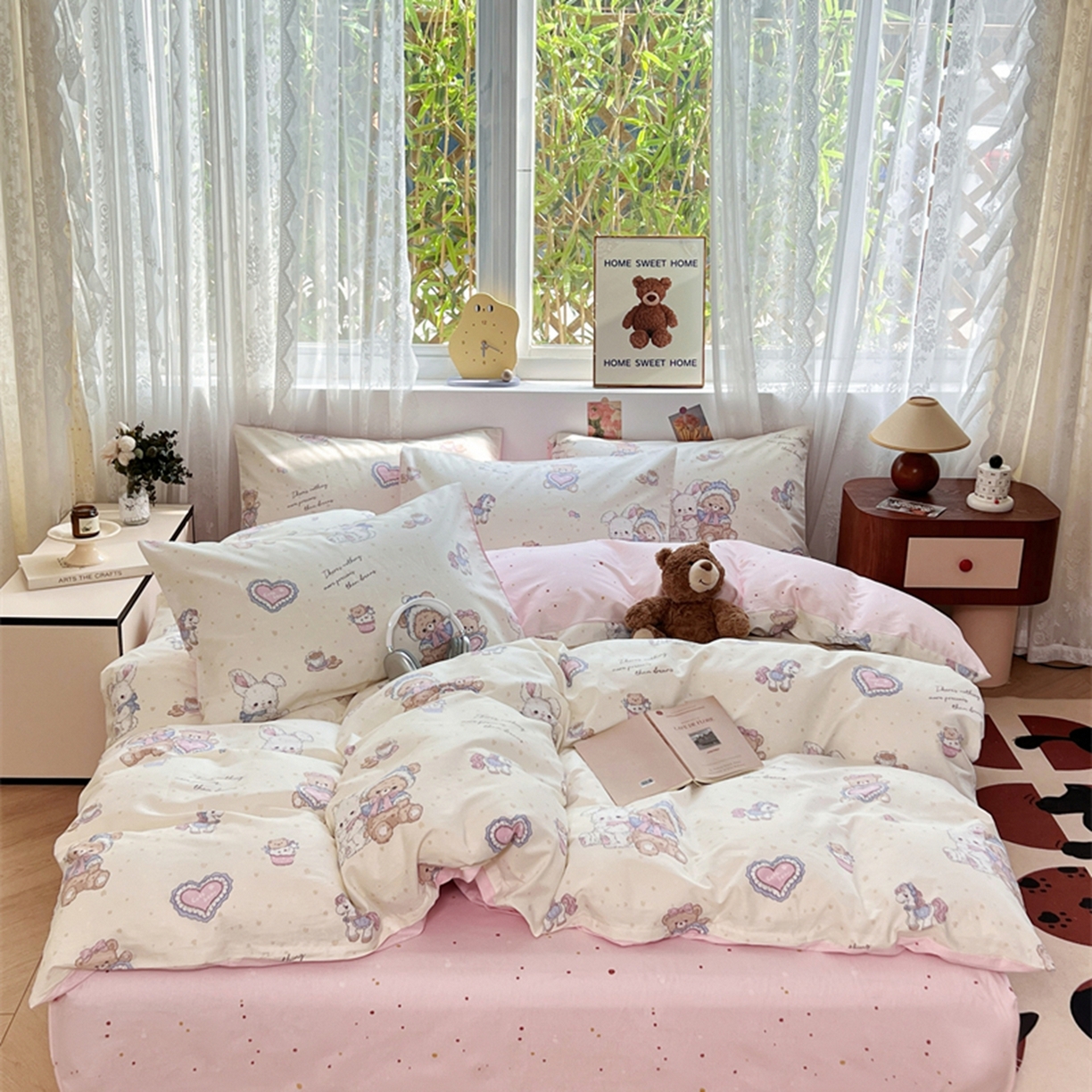 91家纺网 家纺一手货源 找家纺 红馆 2025年全棉12868印花系列四件套 椰果小熊