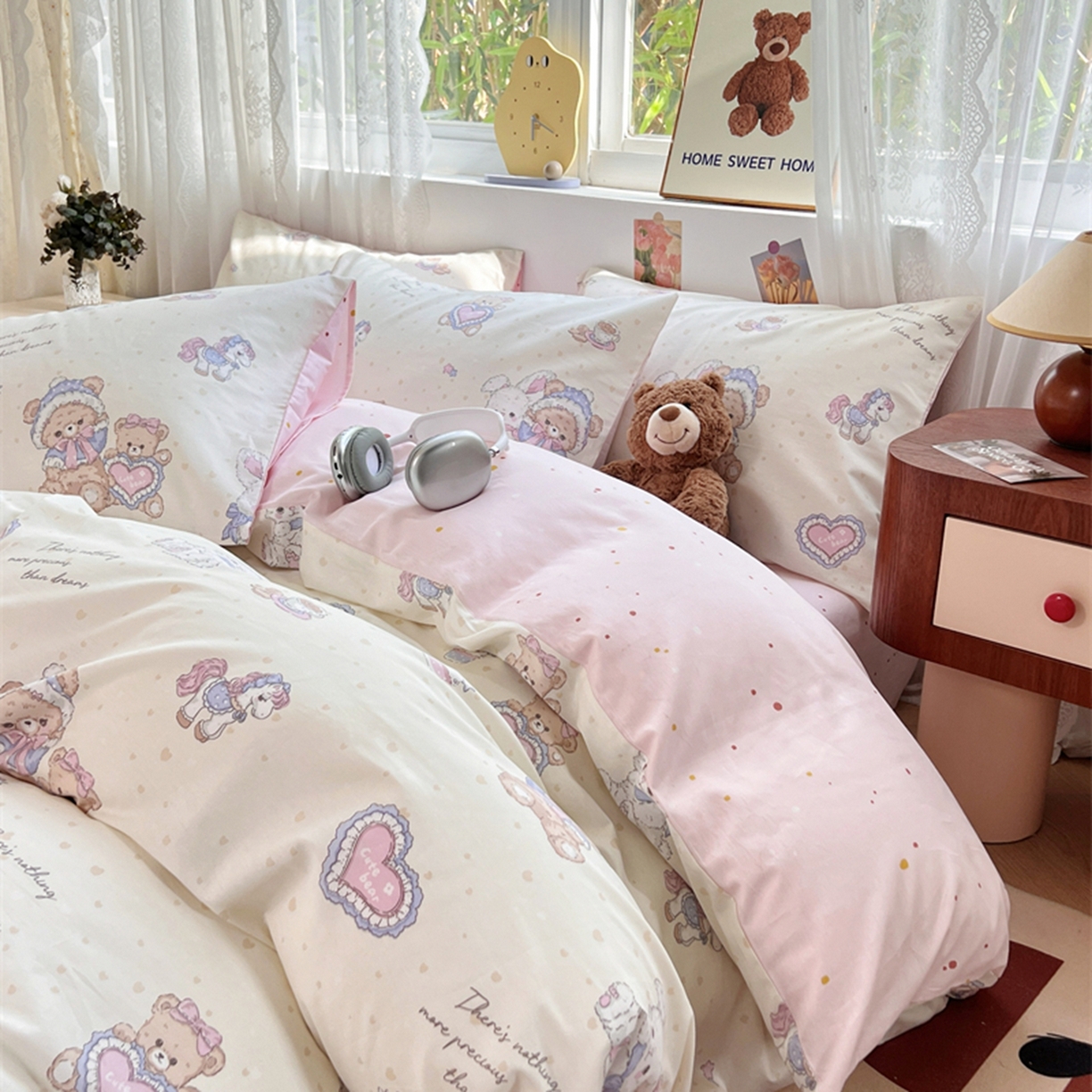 91家纺网 家纺一手货源 找家纺 红馆 2025年全棉12868印花系列四件套 椰果小熊