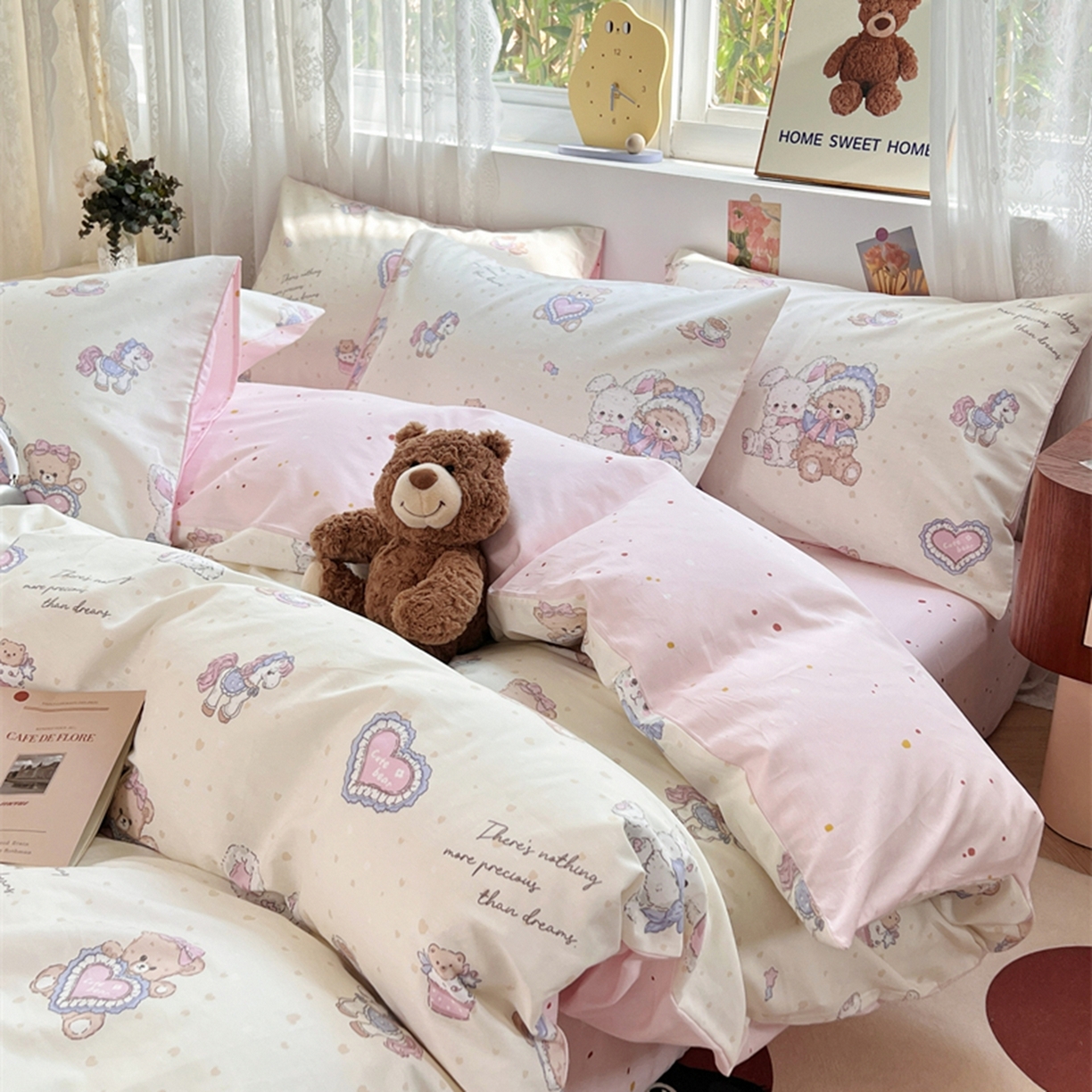 红馆 2025年全棉12868印花系列四件套 椰果小熊