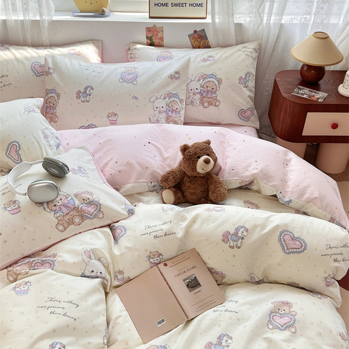 91家纺网 家纺一手货源 找家纺 红馆 2025年全棉12868印花系列四件套 椰果小熊