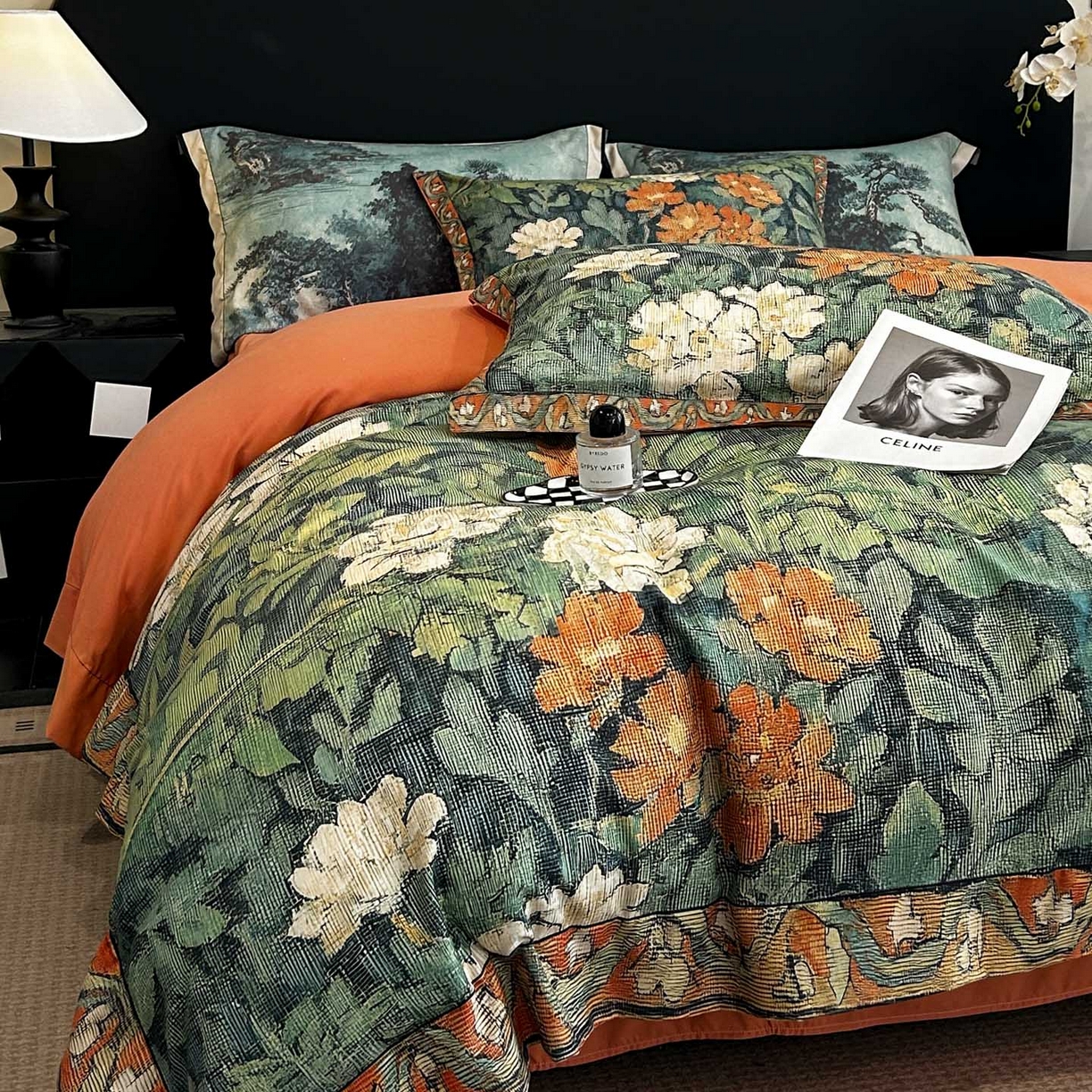 91家纺网 家纺一手货源 找家纺 花沐家居 2025新款宽边轻奢亲肤棉四件套 阑梦