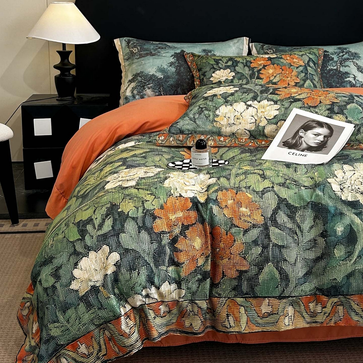 91家纺网 家纺一手货源 找家纺 花沐家居 2025新款宽边轻奢亲肤棉四件套 阑梦