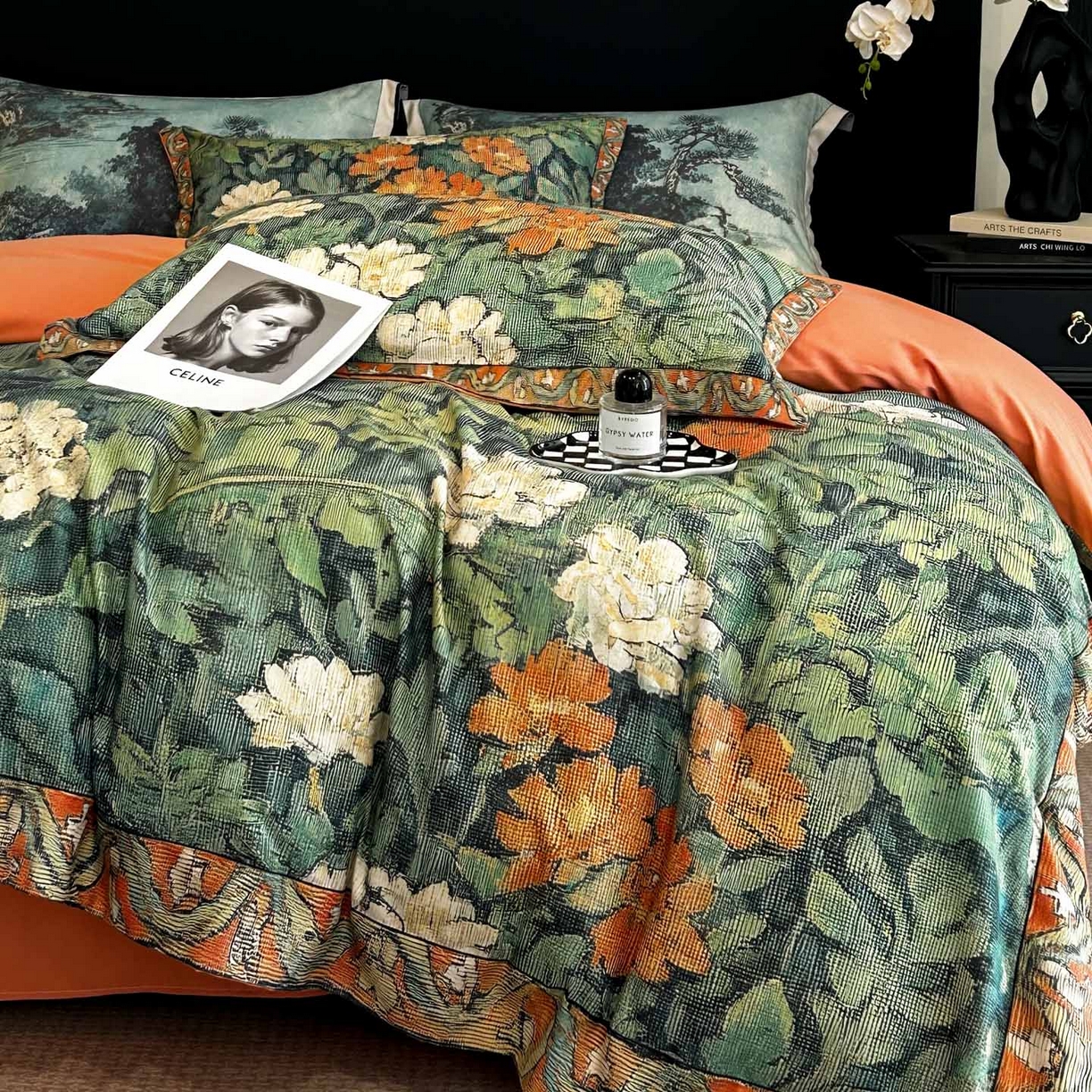 91家纺网 家纺一手货源 找家纺 花沐家居 2025新款宽边轻奢亲肤棉四件套 阑梦