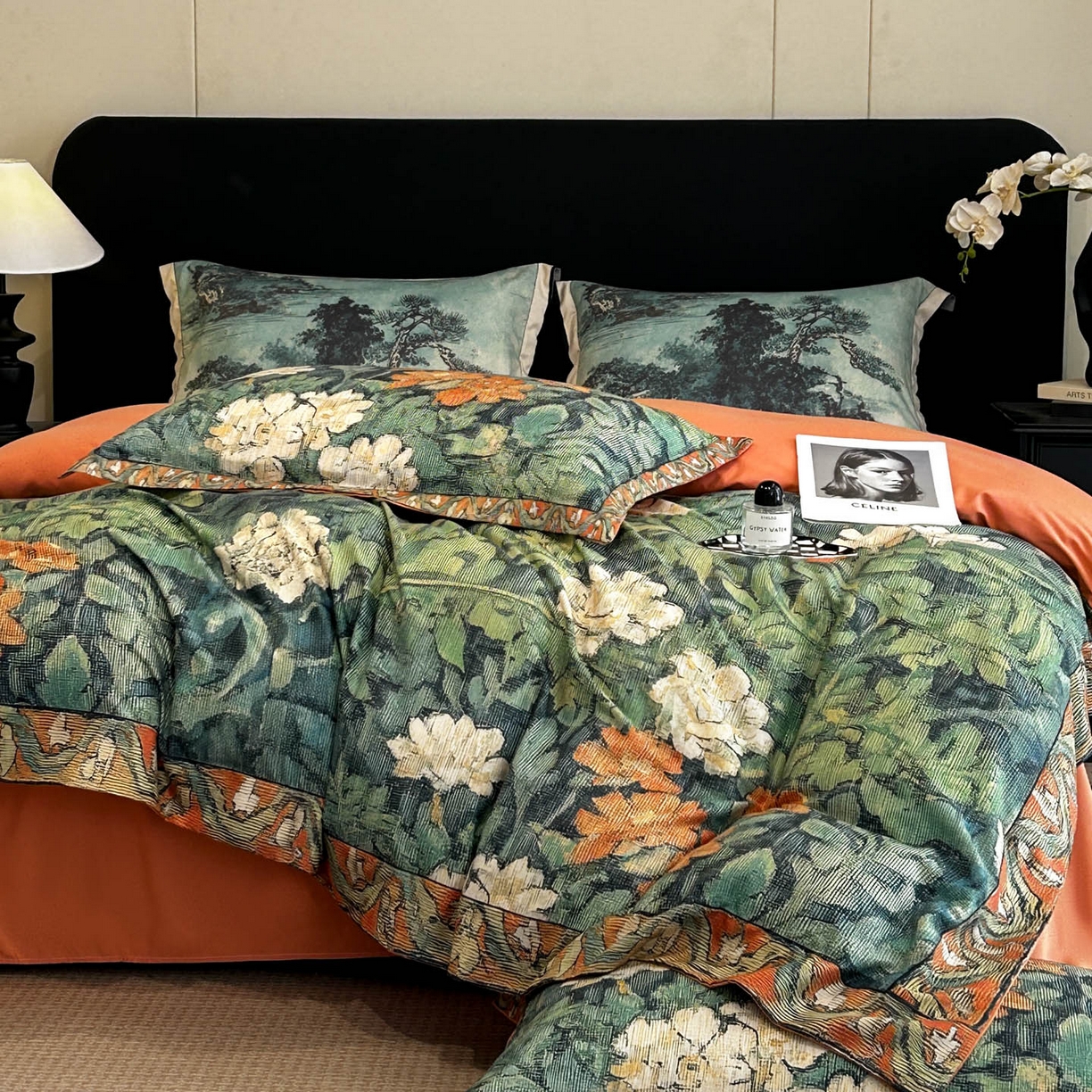 91家纺网 家纺一手货源 找家纺 花沐家居 2025新款宽边轻奢亲肤棉四件套 阑梦