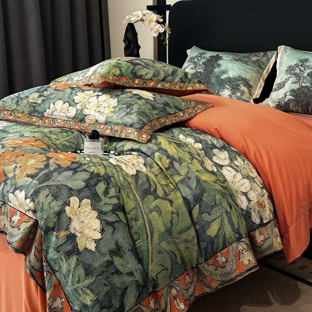 91家纺网 家纺一手货源 找家纺 花沐家居 2025新款宽边轻奢亲肤棉四件套 阑梦