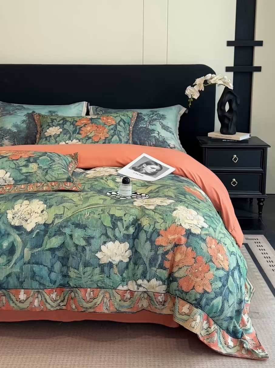 91家纺网 家纺一手货源 找家纺 花沐家居 2025新款宽边轻奢亲肤棉四件套 阑梦