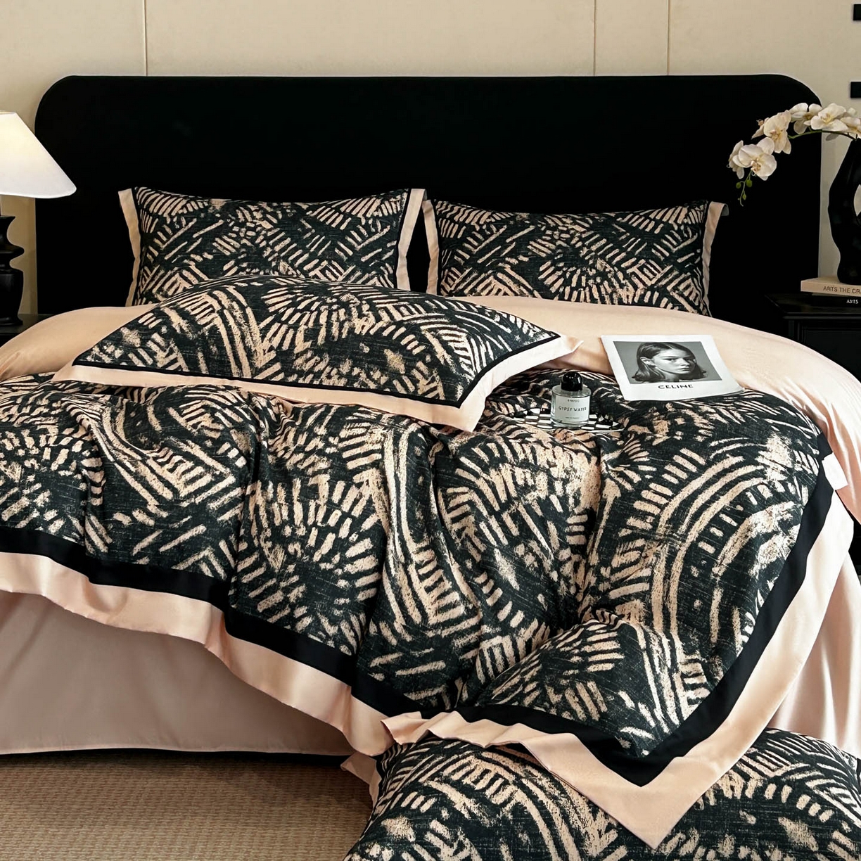 91家纺网 家纺一手货源 找家纺 花沐家居 2025新款宽边轻奢亲肤棉四件套 年轮