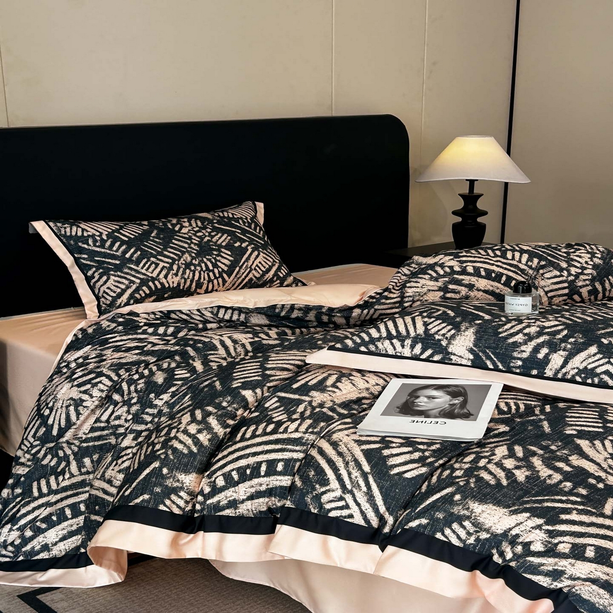 91家纺网 家纺一手货源 找家纺 花沐家居 2025新款宽边轻奢亲肤棉四件套 年轮