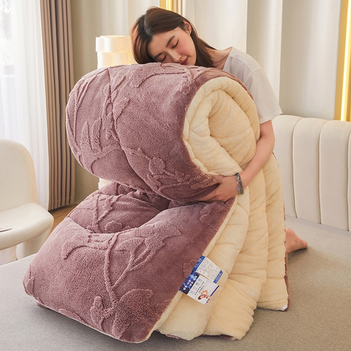 悦然毛巾被 2025新款舒棉绒大提花冬被冬用保暖加厚被子被芯 富贵花-豆纱