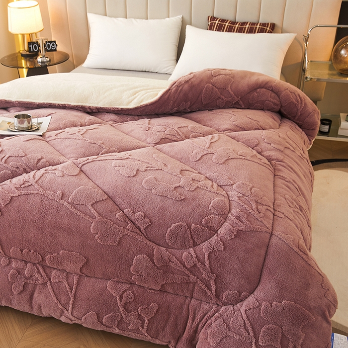 91家纺网 家纺一手货源 找家纺 悦然毛巾被 2025新款舒棉绒大提花冬被冬用保暖加厚被子被芯 富贵花-豆纱