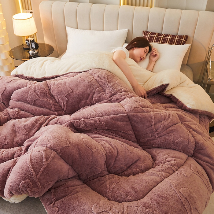 91家纺网 家纺一手货源 找家纺 悦然毛巾被 2025新款舒棉绒大提花冬被冬用保暖加厚被子被芯 富贵花-豆纱