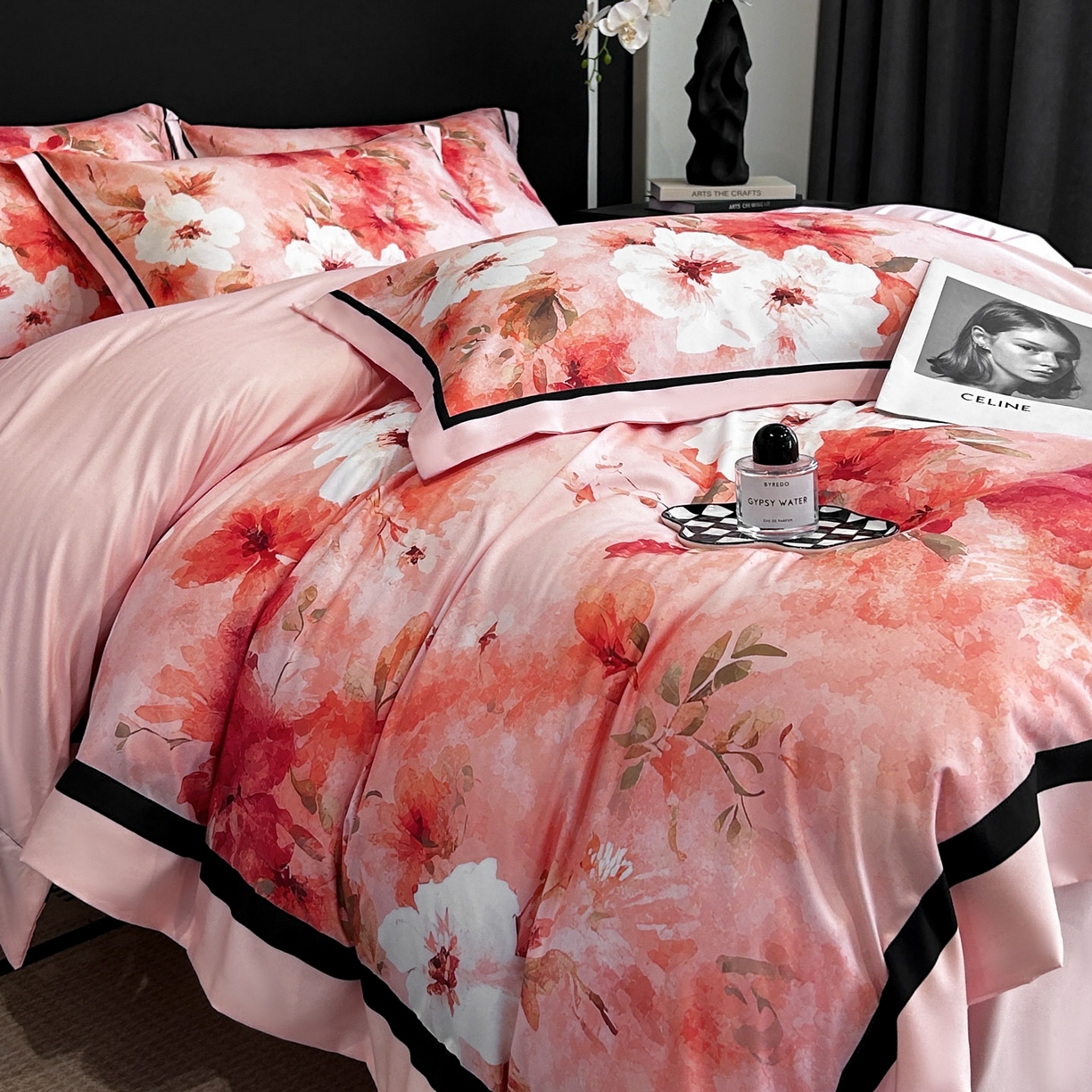 91家纺网 家纺一手货源 找家纺 花沐家居 2025新款宽边轻奢亲肤棉四件套 如画