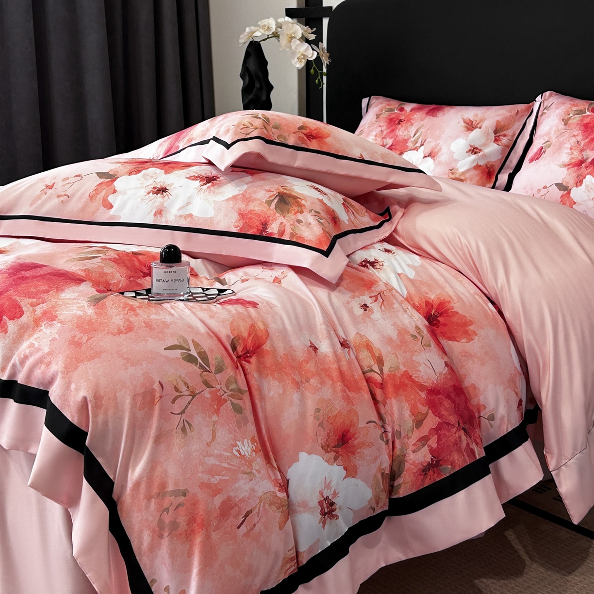 91家纺网 家纺一手货源 找家纺 花沐家居 2025新款宽边轻奢亲肤棉四件套 如画