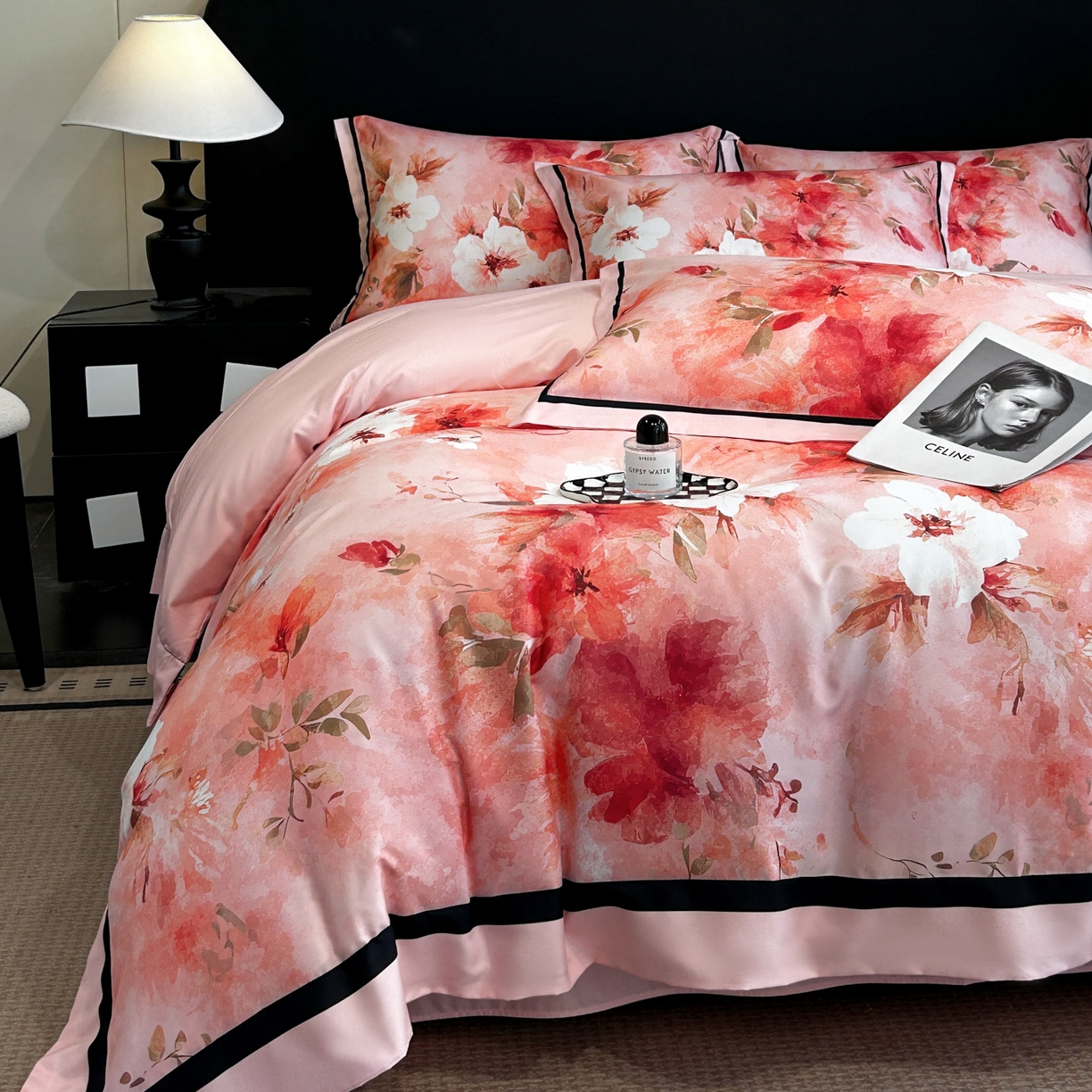 91家纺网 家纺一手货源 找家纺 花沐家居 2025新款宽边轻奢亲肤棉四件套 如画