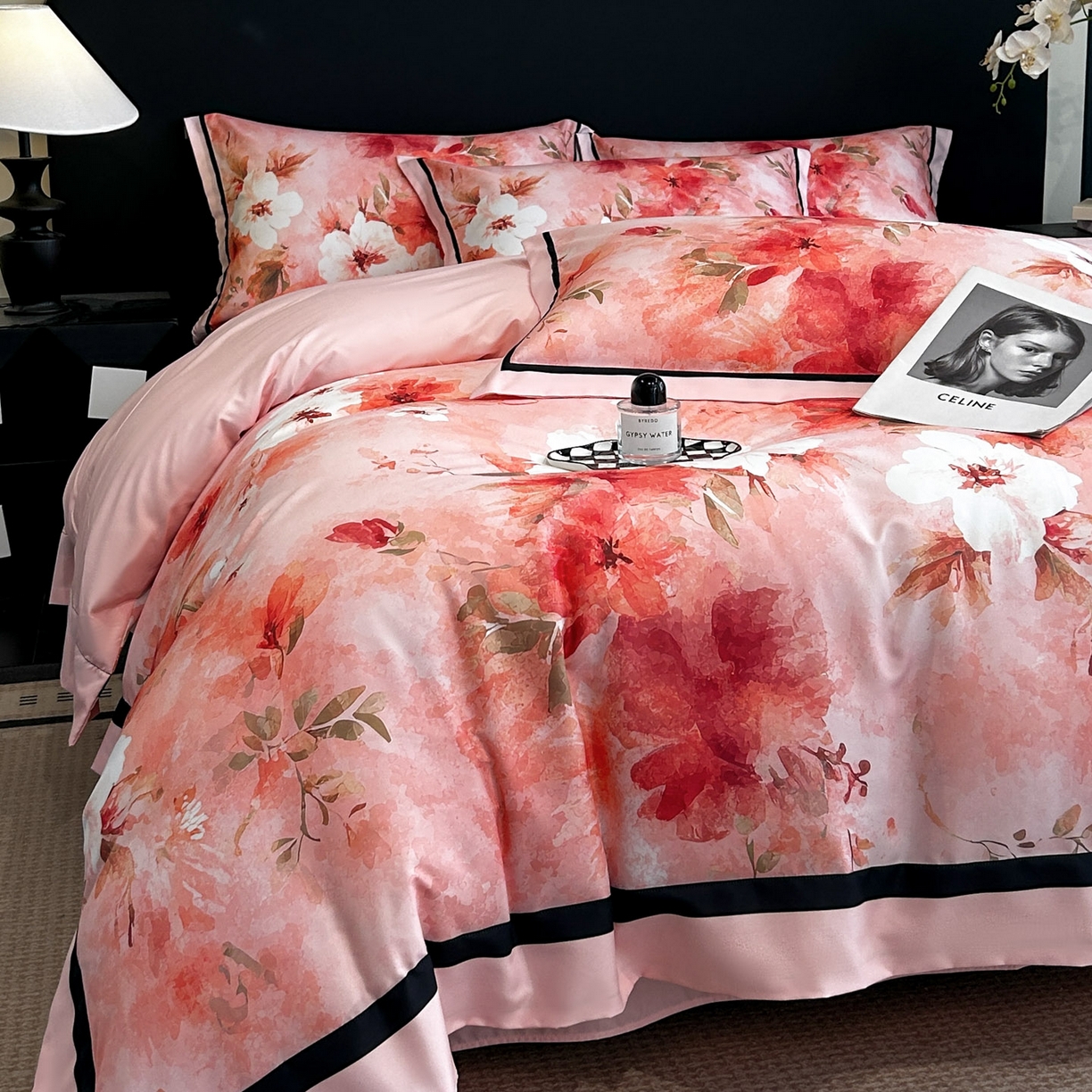 91家纺网 家纺一手货源 找家纺 花沐家居 2025新款宽边轻奢亲肤棉四件套 如画