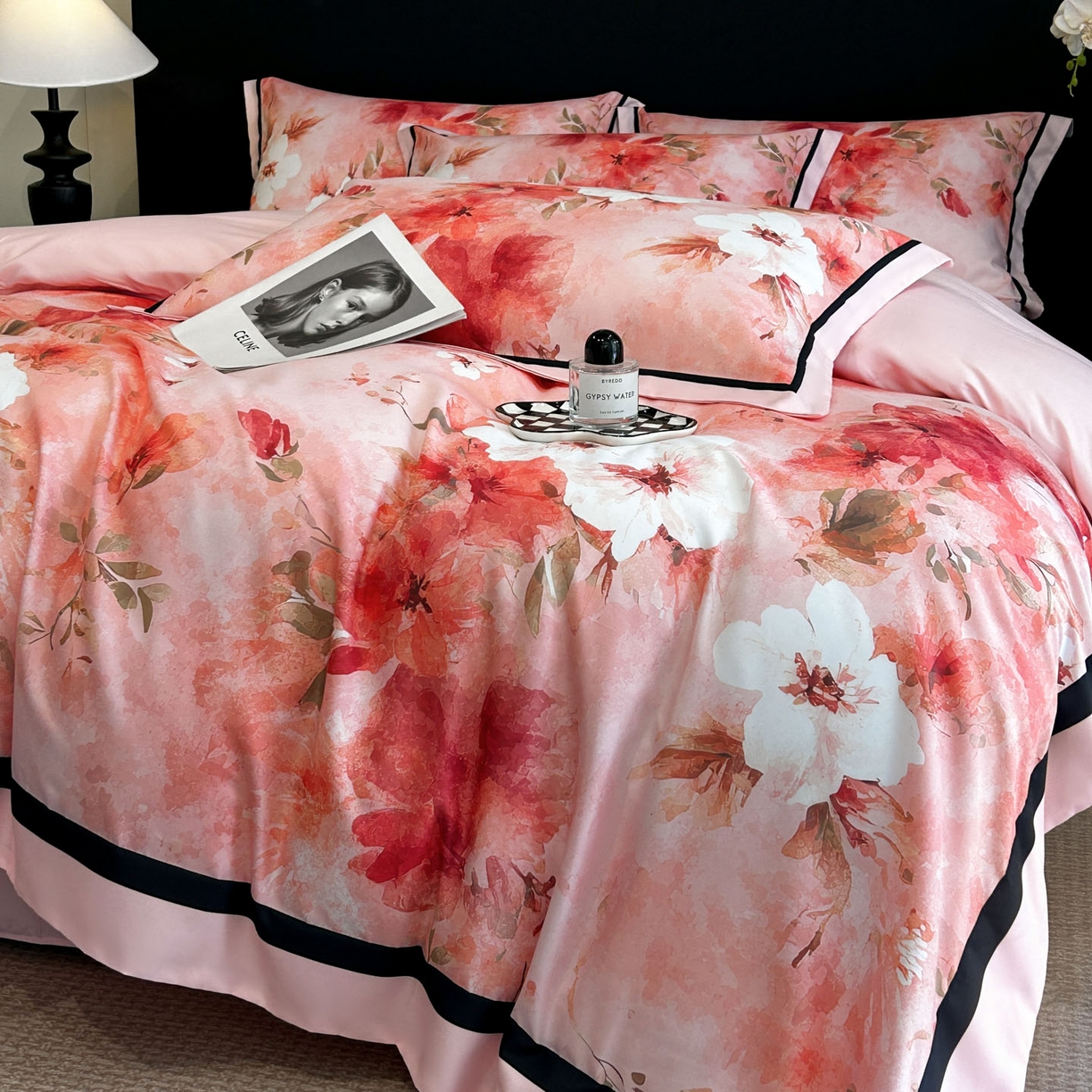 91家纺网 家纺一手货源 找家纺 花沐家居 2025新款宽边轻奢亲肤棉四件套 如画