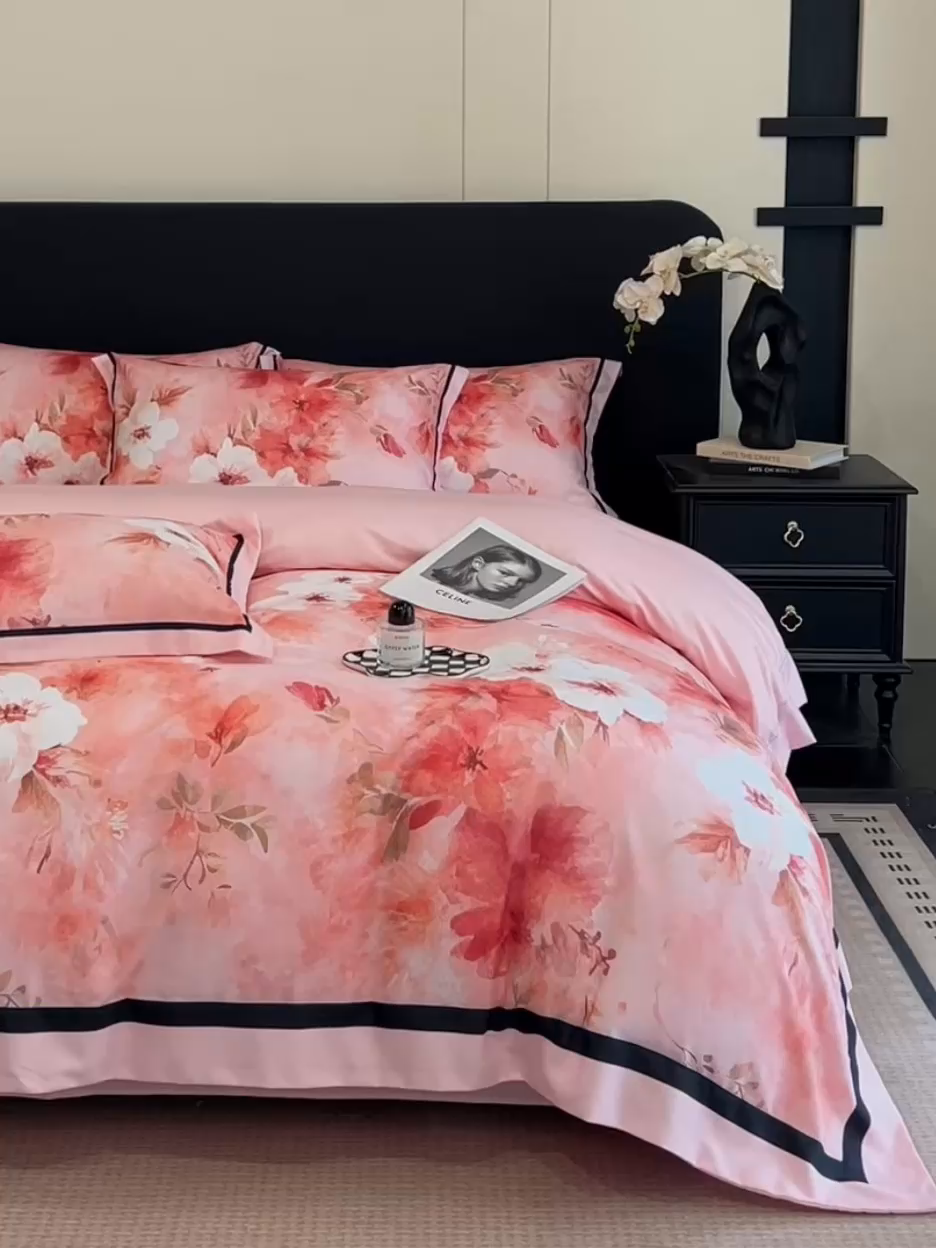 91家纺网 家纺一手货源 找家纺 花沐家居 2025新款宽边轻奢亲肤棉四件套 如画