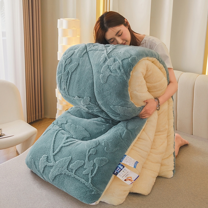 悦然毛巾被 2025新款舒棉绒大提花冬被冬用保暖加厚被子被芯 富贵花-墨绿