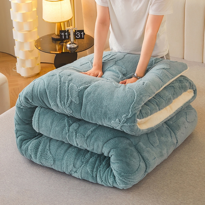 91家纺网 家纺一手货源 找家纺 悦然毛巾被 2025新款舒棉绒大提花冬被冬用保暖加厚被子被芯 富贵花-墨绿