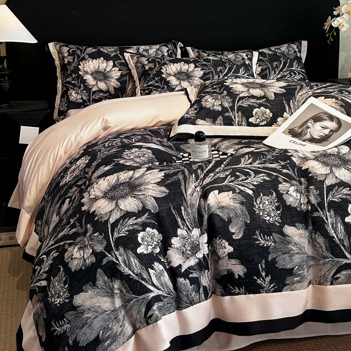 91家纺网 家纺一手货源 找家纺 花沐家居 2025新款宽边轻奢亲肤棉四件套 枝语花繁