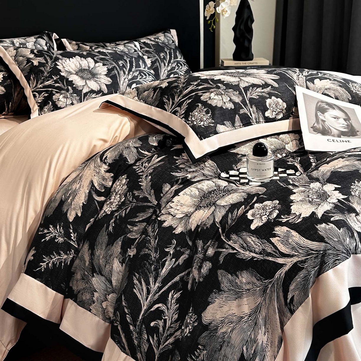 91家纺网 家纺一手货源 找家纺 花沐家居 2025新款宽边轻奢亲肤棉四件套 枝语花繁