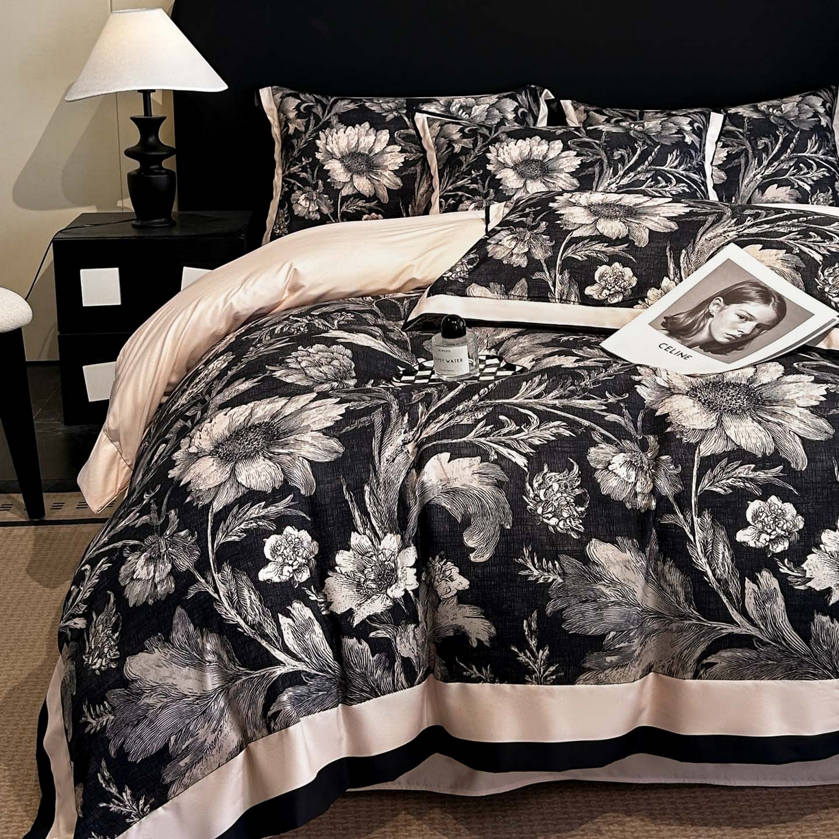 91家纺网 家纺一手货源 找家纺 花沐家居 2025新款宽边轻奢亲肤棉四件套 枝语花繁