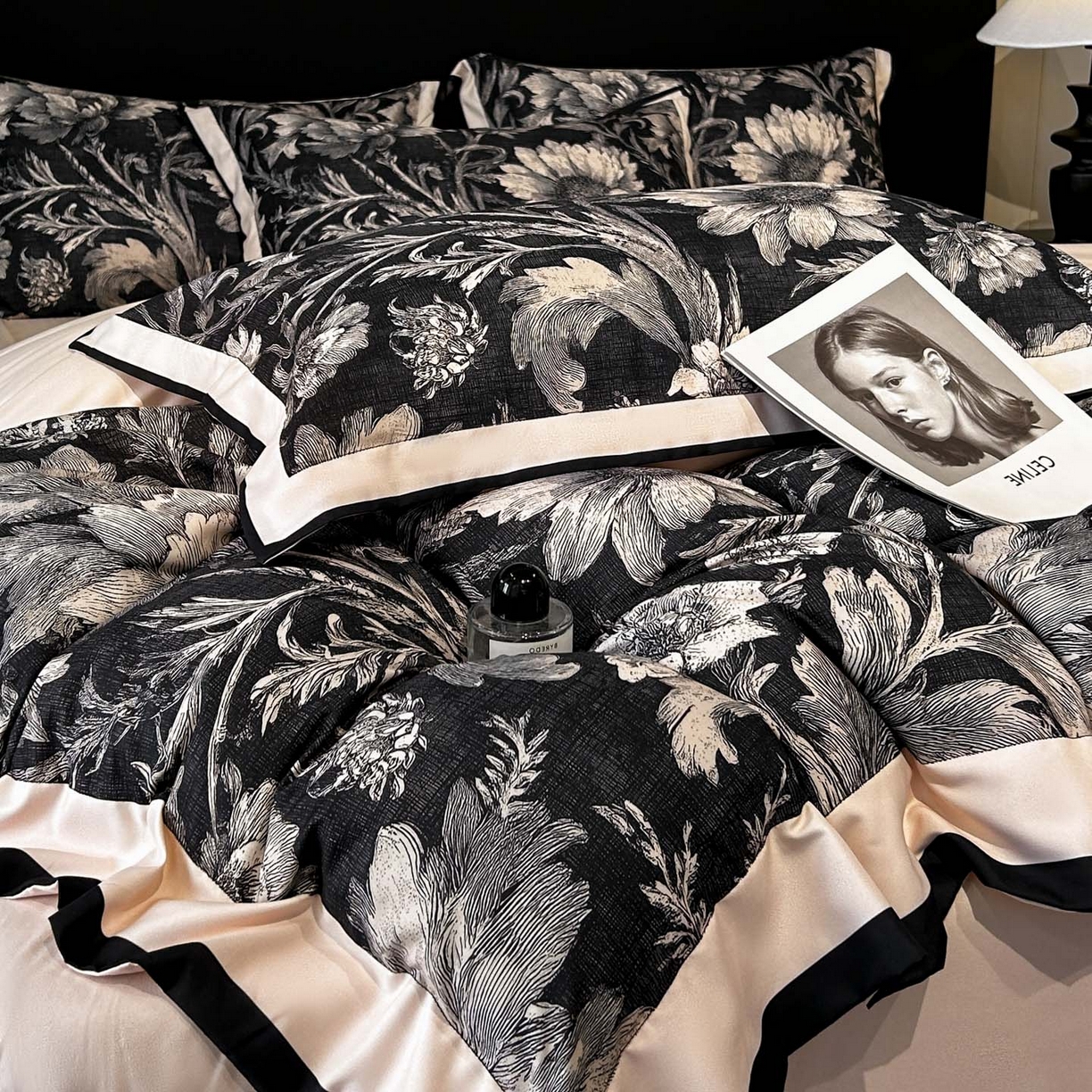 91家纺网 家纺一手货源 找家纺 花沐家居 2025新款宽边轻奢亲肤棉四件套 枝语花繁