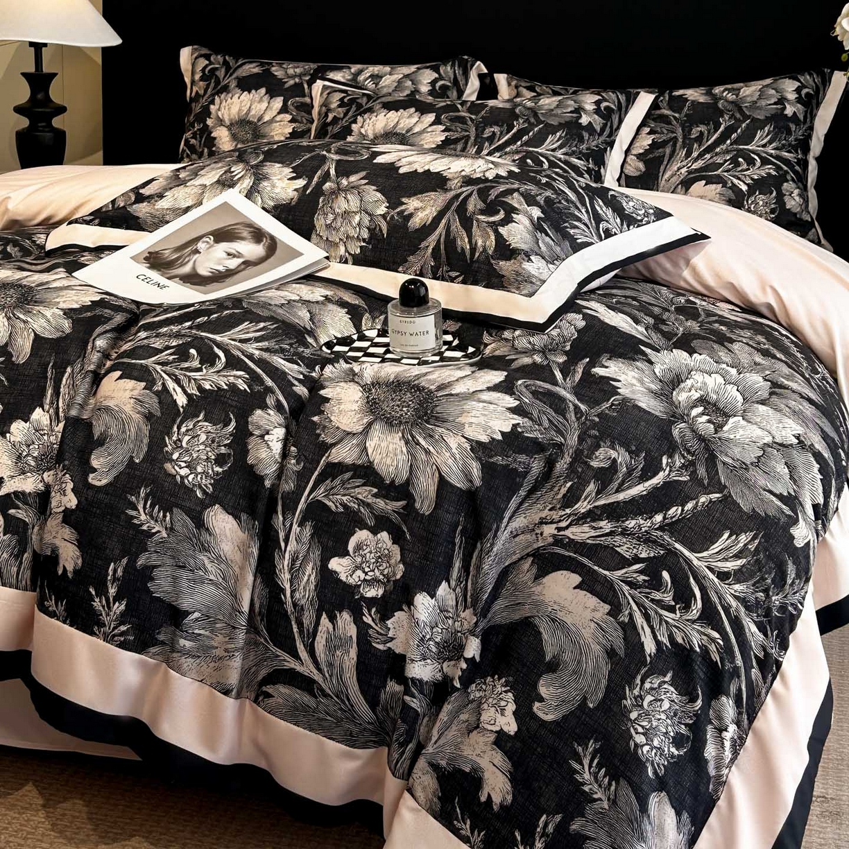 91家纺网 家纺一手货源 找家纺 花沐家居 2025新款宽边轻奢亲肤棉四件套 枝语花繁