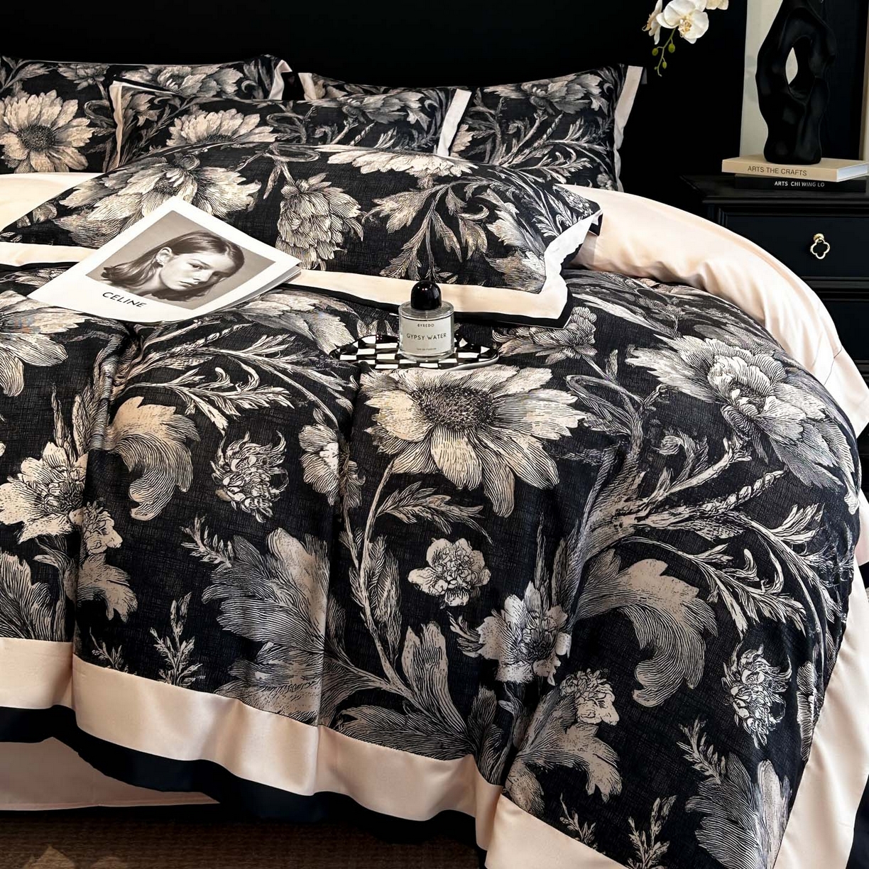 91家纺网 家纺一手货源 找家纺 花沐家居 2025新款宽边轻奢亲肤棉四件套 枝语花繁