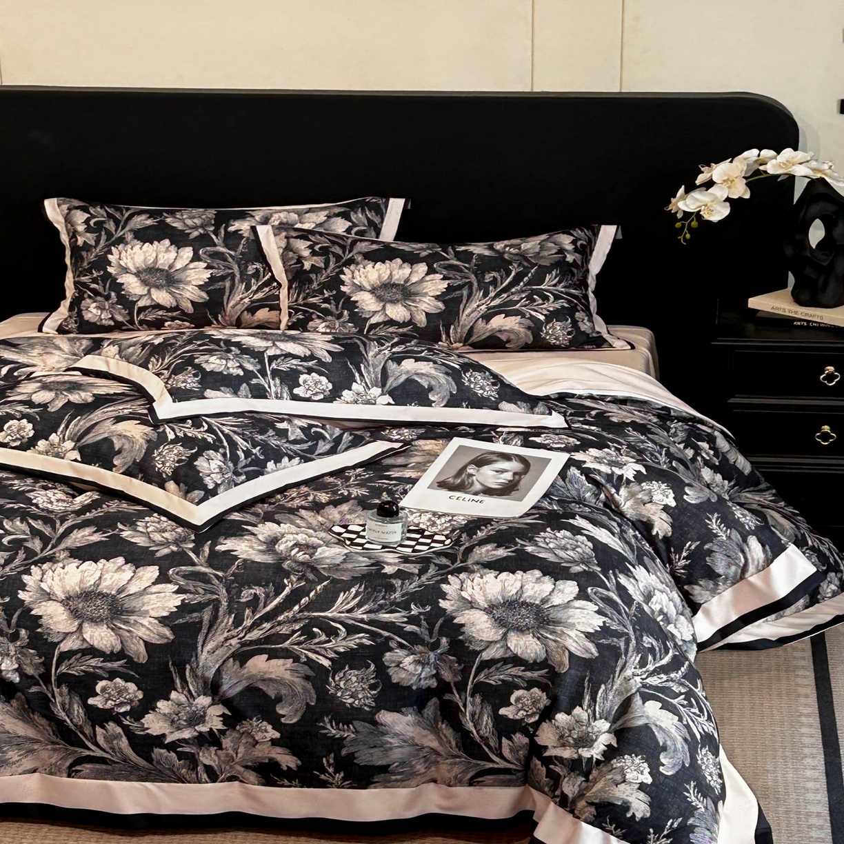 91家纺网 家纺一手货源 找家纺 花沐家居 2025新款宽边轻奢亲肤棉四件套 枝语花繁