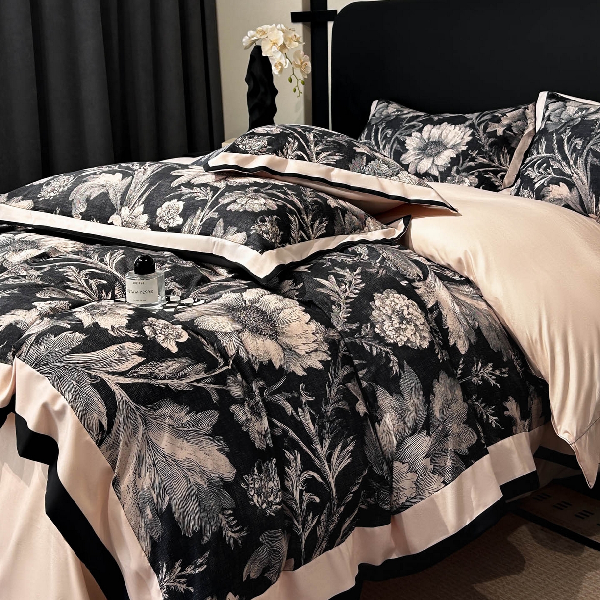 91家纺网 家纺一手货源 找家纺 花沐家居 2025新款宽边轻奢亲肤棉四件套 枝语花繁