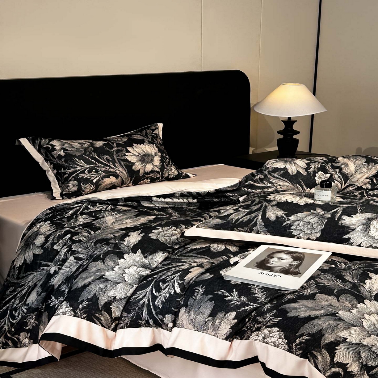 91家纺网 家纺一手货源 找家纺 花沐家居 2025新款宽边轻奢亲肤棉四件套 枝语花繁