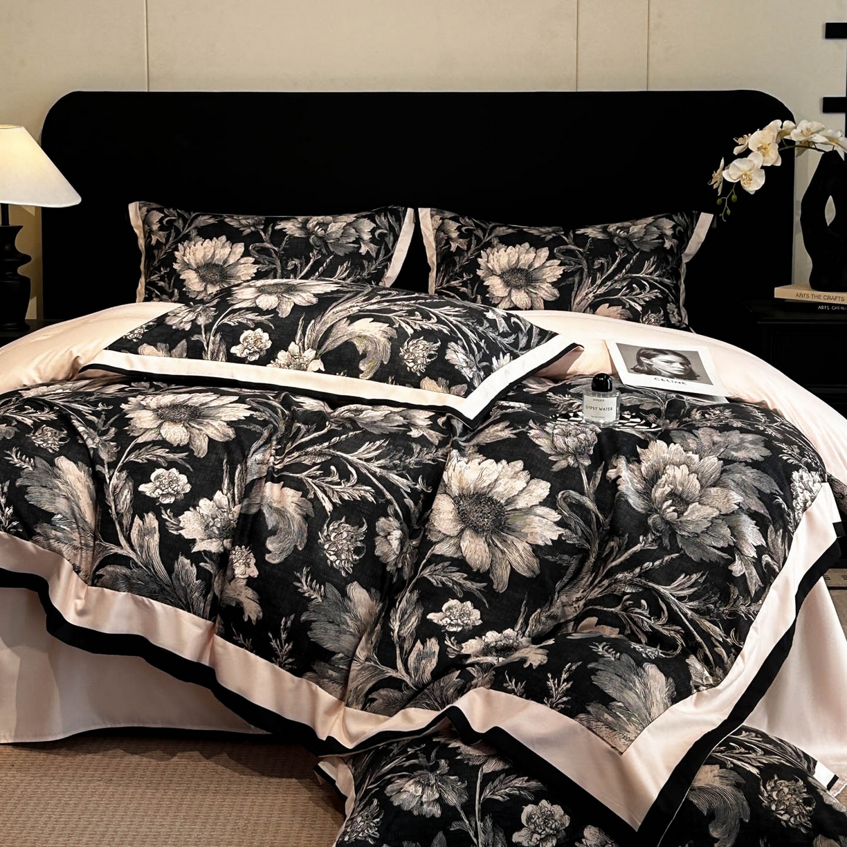 91家纺网 家纺一手货源 找家纺 花沐家居 2025新款宽边轻奢亲肤棉四件套 枝语花繁