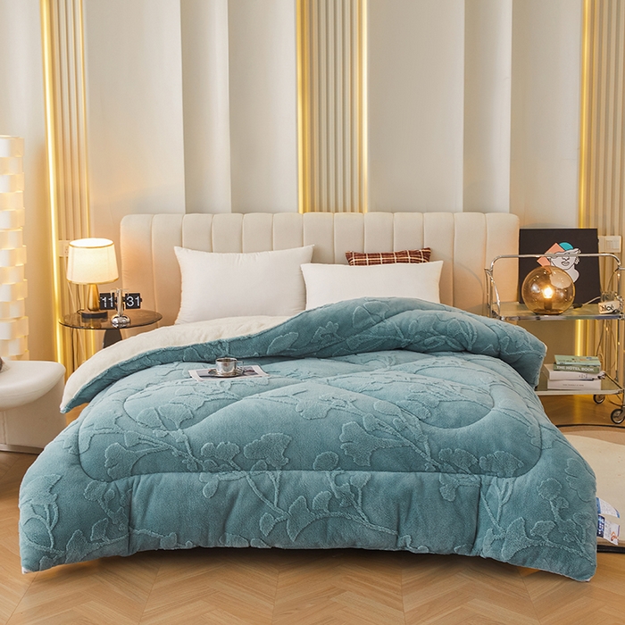 91家纺网 家纺一手货源 找家纺 悦然毛巾被 2025新款舒棉绒大提花冬被冬用保暖加厚被子被芯 富贵花-墨绿