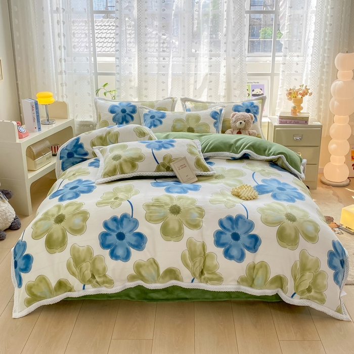 91家纺网 家纺一手货源 找家纺 瑞禾家纺（原阿亮） 2025新款高克重大包边菠萝格牛奶绒活性印染四件套 卡罗