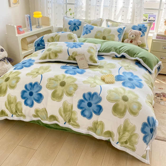 91家纺网 家纺一手货源 找家纺 瑞禾家纺（原阿亮） 2025新款高克重大包边菠萝格牛奶绒活性印染四件套 卡罗