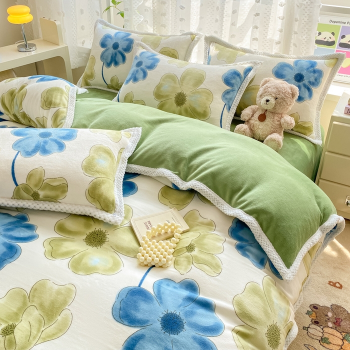 91家纺网 家纺一手货源 找家纺 瑞禾家纺（原阿亮） 2025新款高克重大包边菠萝格牛奶绒活性印染四件套 卡罗