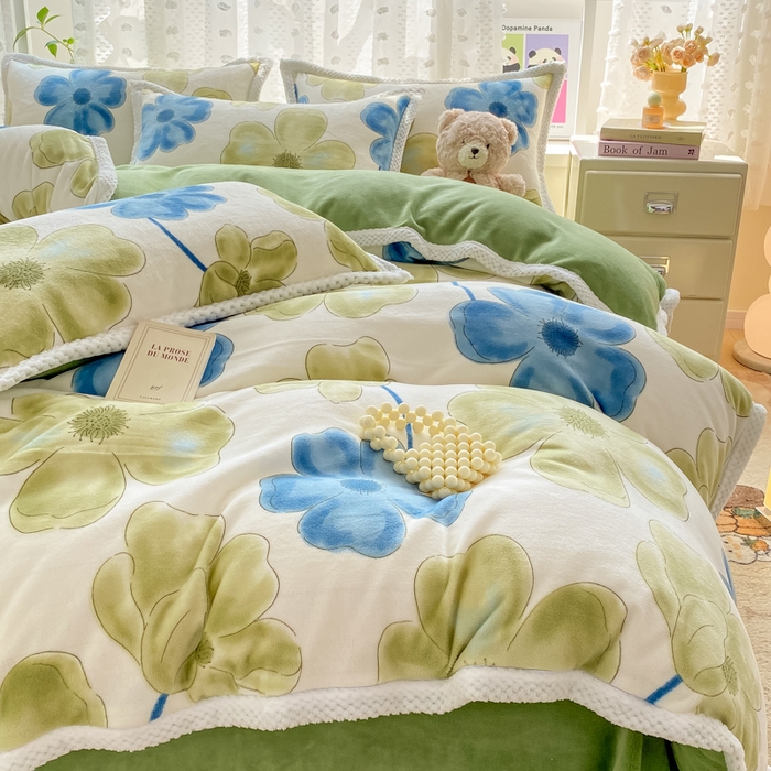 91家纺网 家纺一手货源 找家纺 瑞禾家纺（原阿亮） 2025新款高克重大包边菠萝格牛奶绒活性印染四件套 卡罗