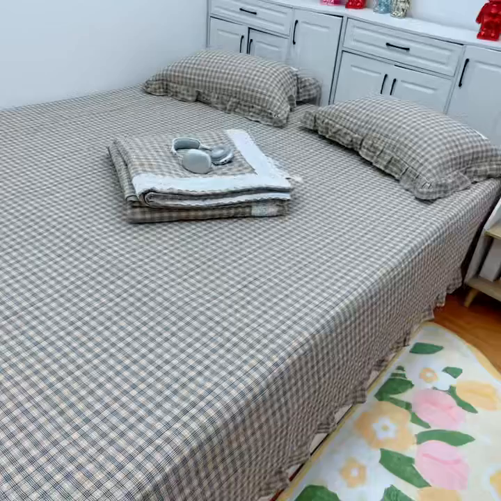 91家纺网 家纺一手货源 找家纺 （总）暖居 2025新款支持定制尺寸全棉色织水洗棉格子系列大尺寸榻榻米农村大炕盖