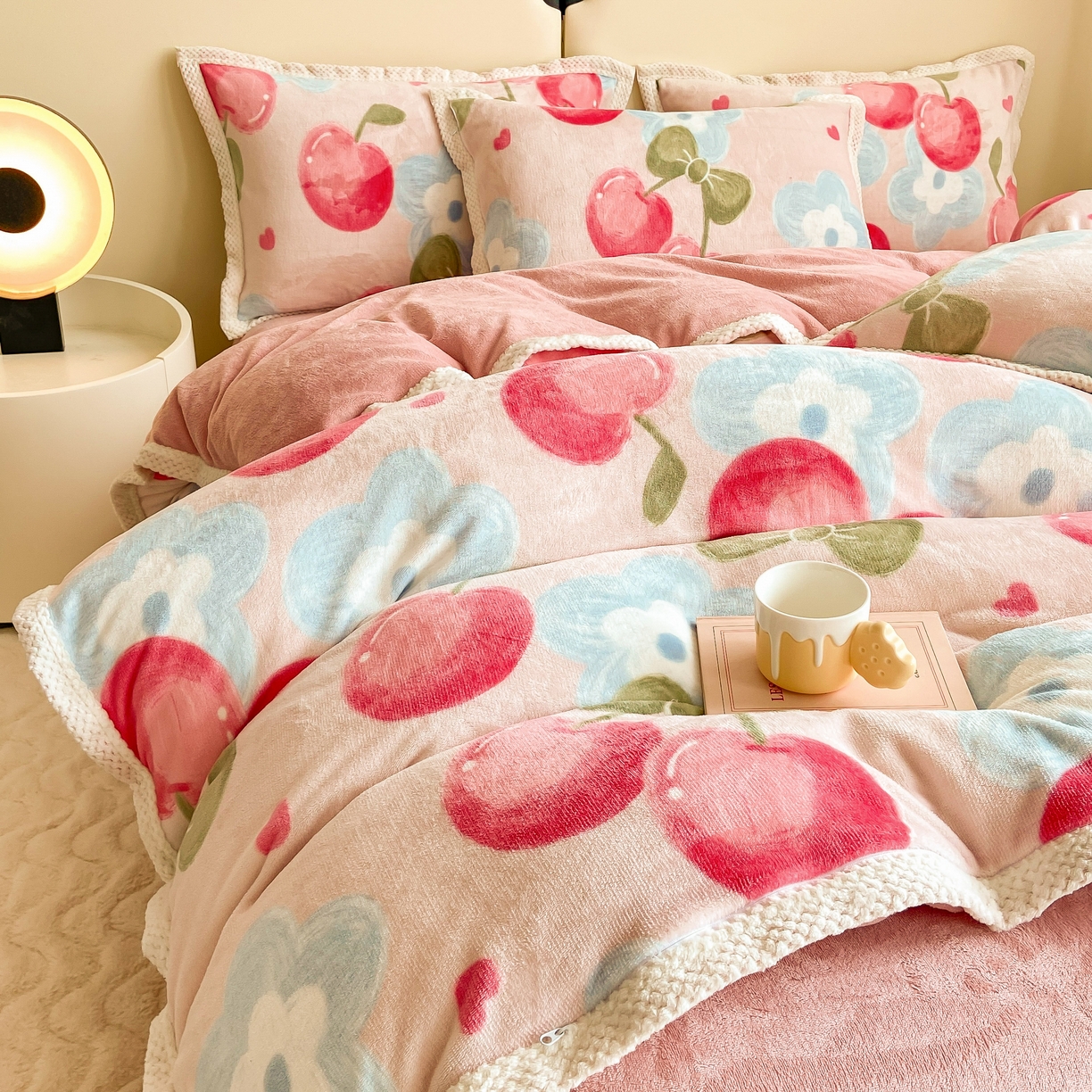 91家纺网 家纺一手货源 找家纺 瑞禾家纺（原阿亮） 2025新款高克重大包边菠萝格牛奶绒活性印染四件套 可可樱桃