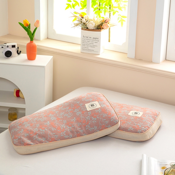 91家纺网 家纺一手货源 找家纺 梦莱家纺 2025新款棉麻荞麦立体枕枕头枕芯 幸运草-红色