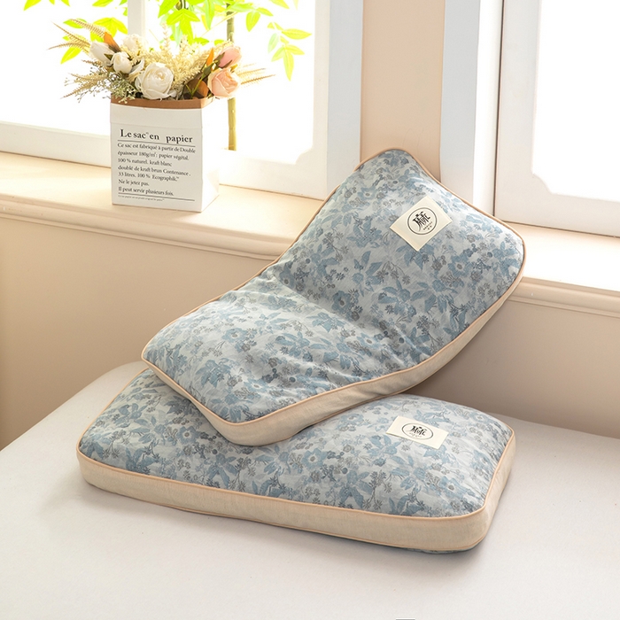 91家纺网 家纺一手货源 找家纺 梦莱家纺 2025新款棉麻荞麦立体枕枕头枕芯 幸运草-蓝色