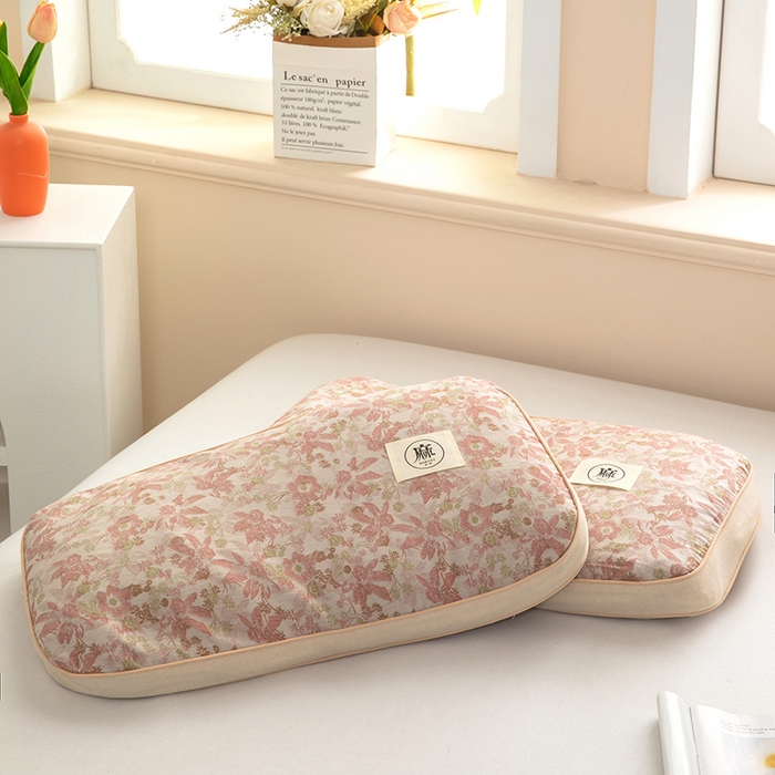 91家纺网 家纺一手货源 找家纺 梦莱家纺 2025新款棉麻荞麦立体枕枕头枕芯 幸运草-暗红色