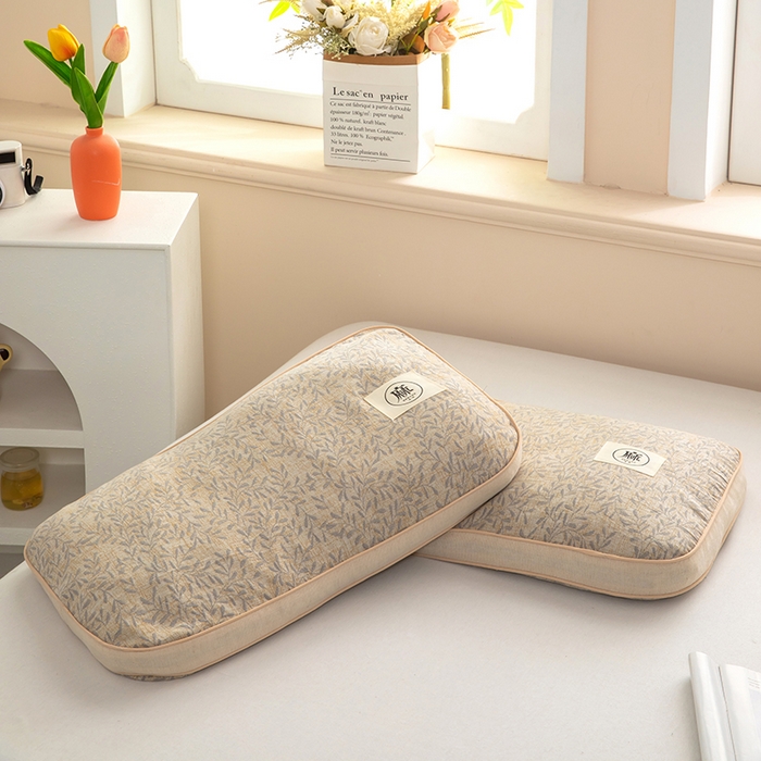 91家纺网 家纺一手货源 找家纺 梦莱家纺 2025新款棉麻荞麦立体枕枕头枕芯 幸运草-咖色