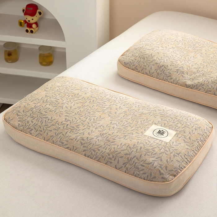 91家纺网 家纺一手货源 找家纺 梦莱家纺 2025新款棉麻荞麦立体枕枕头枕芯 幸运草-咖色