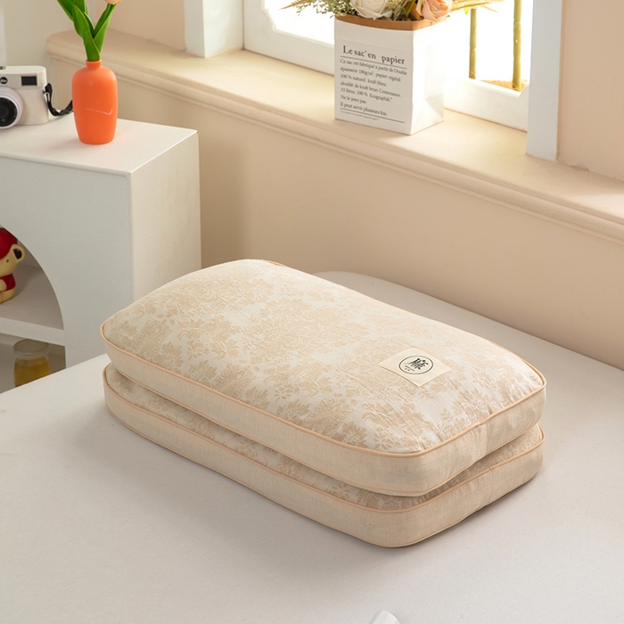 梦莱家纺 2025新款棉麻荞麦立体枕枕头枕芯 幸运草-米色