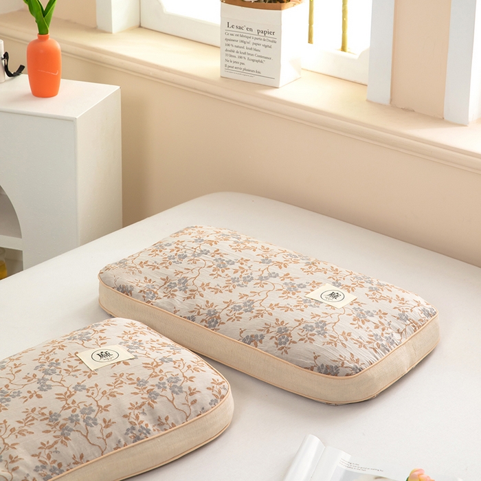 91家纺网 家纺一手货源 找家纺 梦莱家纺 2025新款棉麻荞麦立体枕枕头枕芯 幸运草-灰色