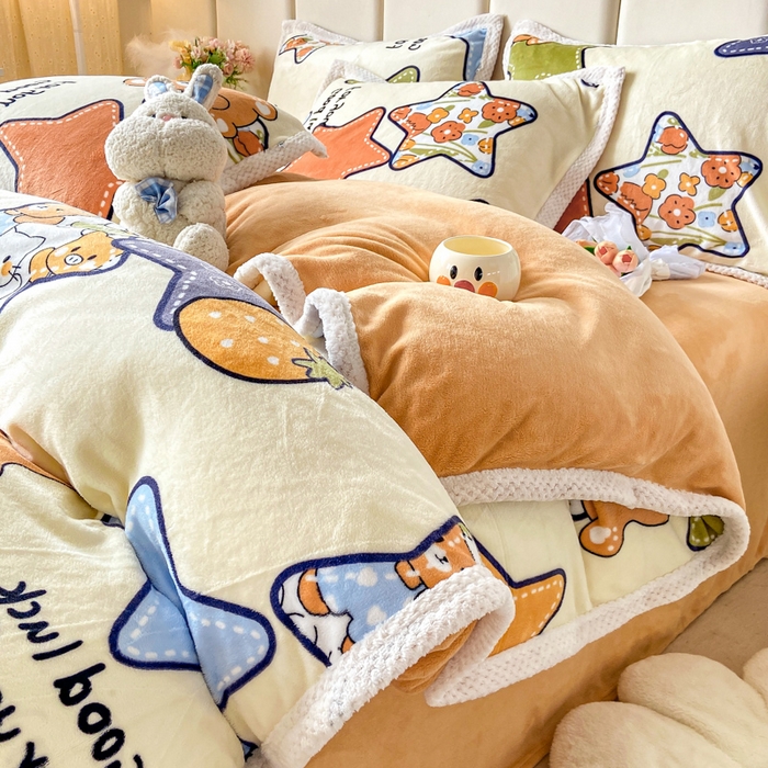 阿亮家纺 2025新款高克重大包边菠萝格牛奶绒活性印染四件套 满天星