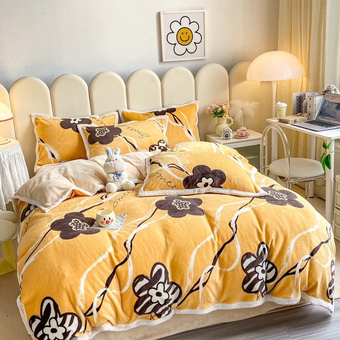 91家纺网 家纺一手货源 找家纺 阿亮家纺 2025新款高克重大包边菠萝格牛奶绒活性印染四件套 梦幻花海